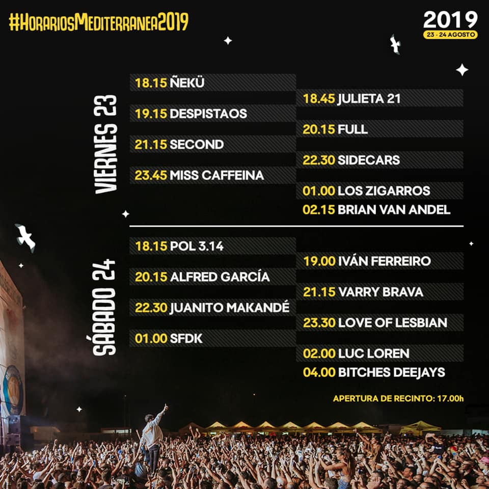 Horarios Mediterránea Festival 2019